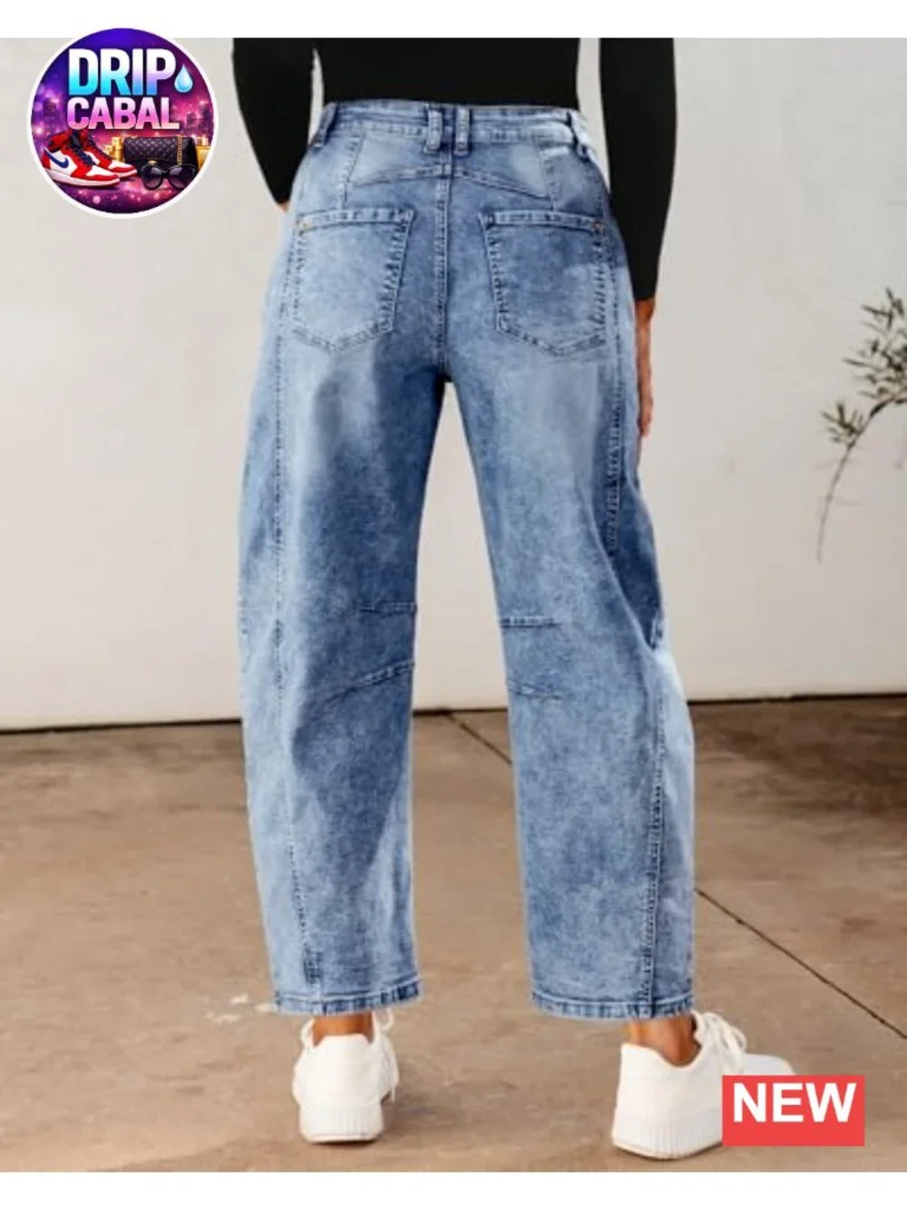 High Waisted Distressed Baggy Wide Leg Jeans with Pockets